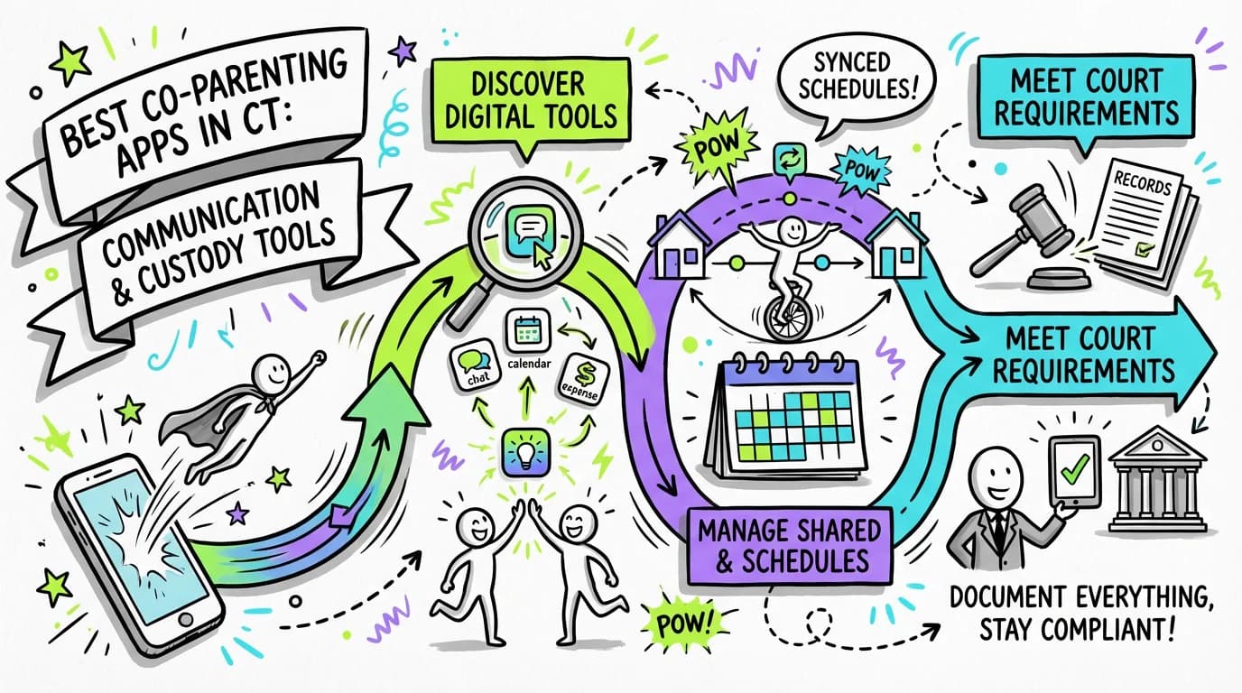 Visual overview showing the key steps and concepts for Best Co-Parenting Apps After Divorce in Connecticut | Communication Tools for Shared Custody in Connecticut