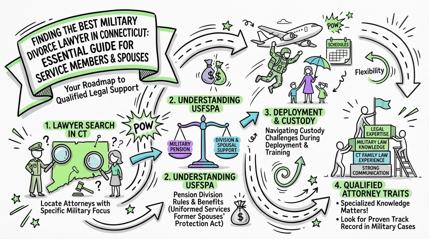 Visual overview showing the key steps and concepts for Finding the Best Military Divorce Lawyer in Connecticut: Essential Guide for Service Members and Spouses in Connecticut