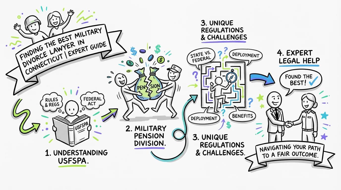 Visual overview showing the key steps and concepts for Finding the Best Military Divorce Lawyer in Connecticut | Expert Guide in Connecticut
