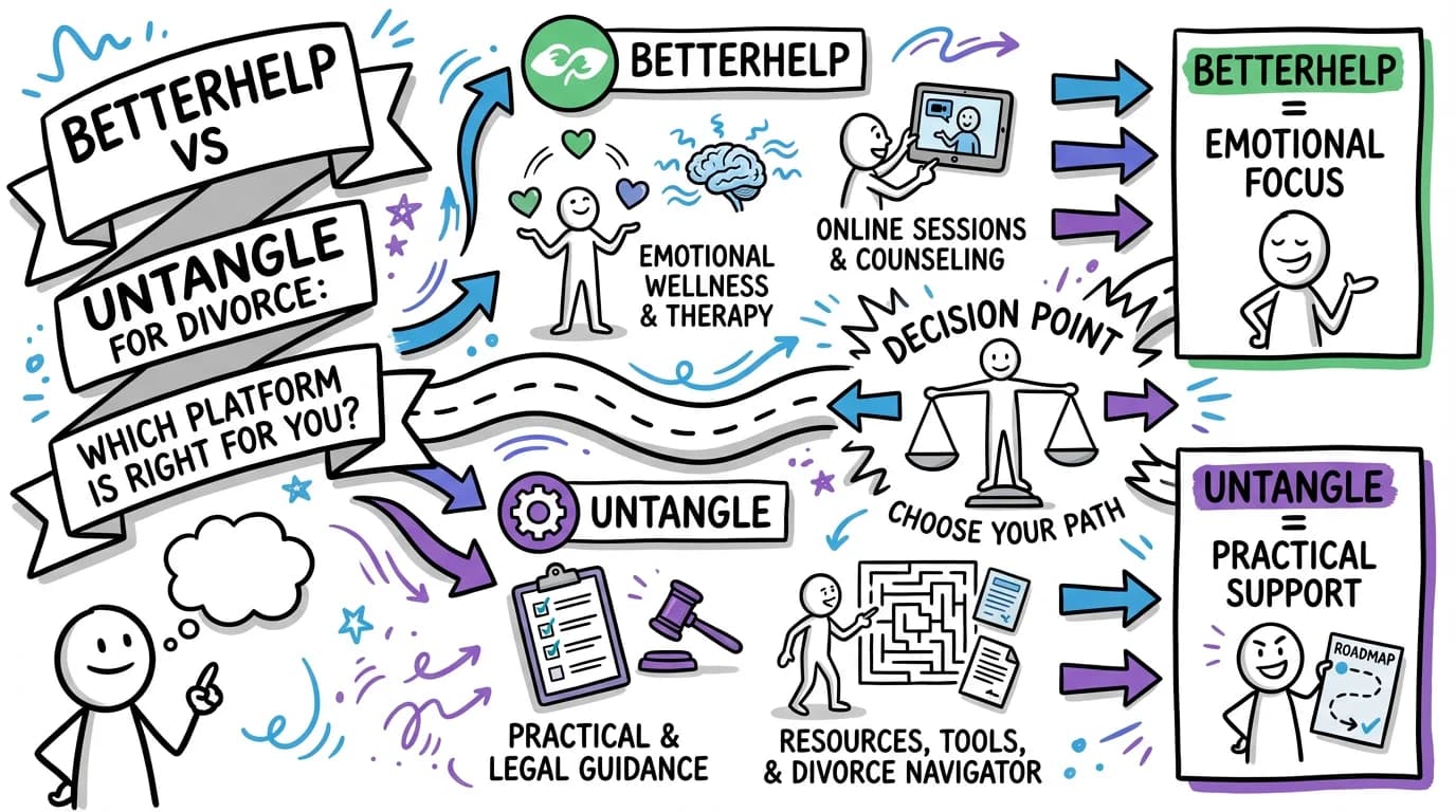 Visual overview showing the key steps and concepts for BetterHelp vs Untangle for Divorce: Which Platform Is Right for You? in Connecticut