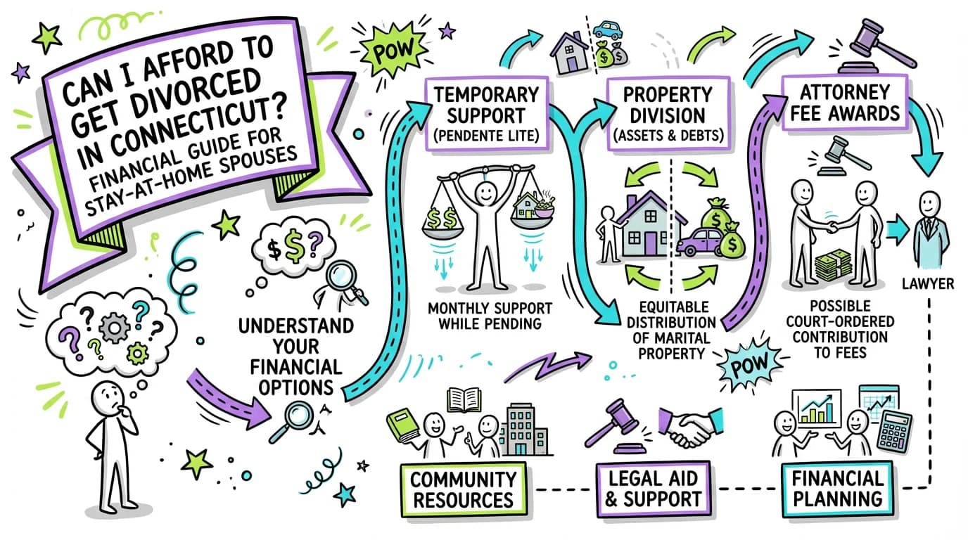 Visual overview showing the key steps and concepts for Can I Afford to Get Divorced in Connecticut? Financial Guide for Stay-at-Home Spouses in Connecticut