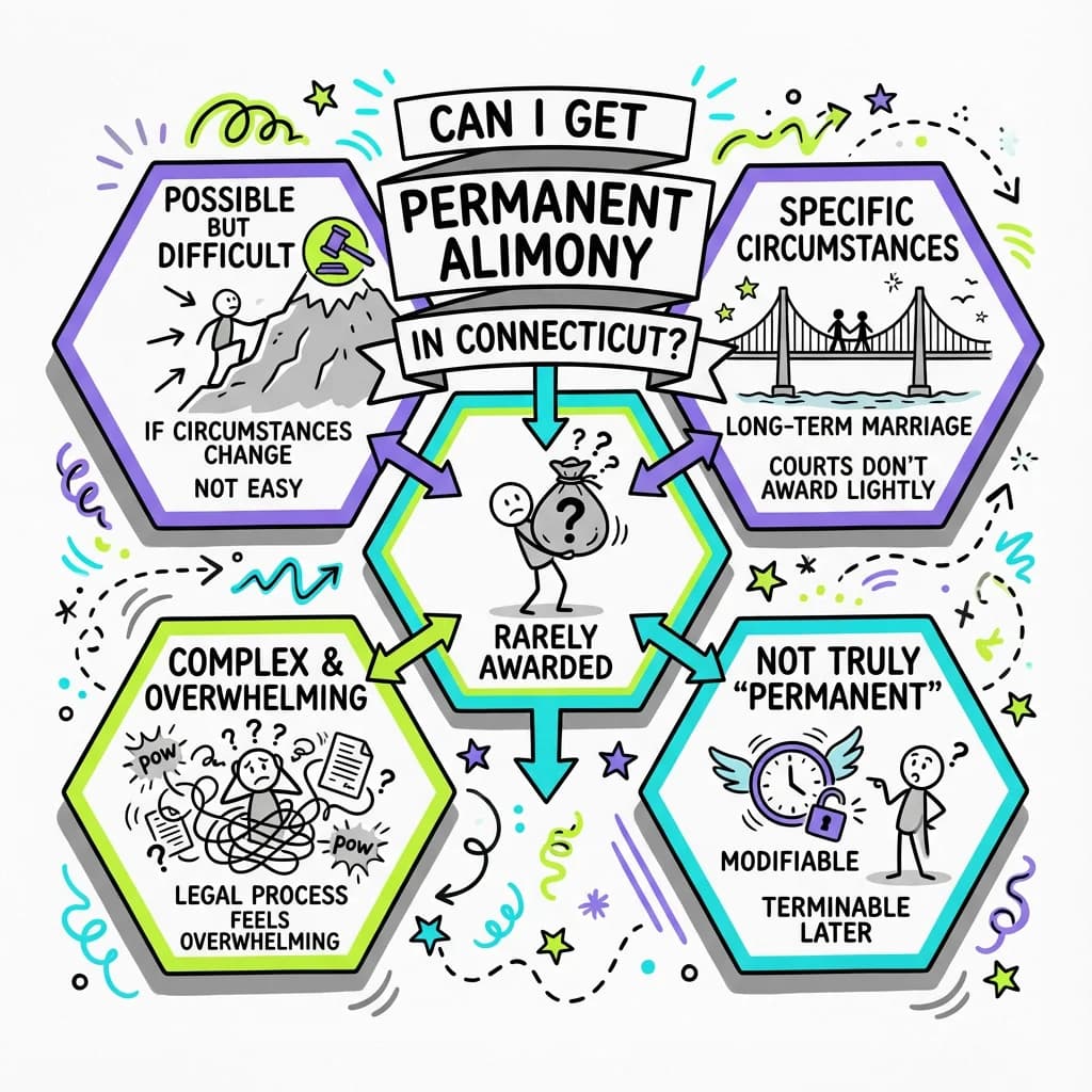 Sketchnote visual guide for Can I get permanent alimony in Connecticut?