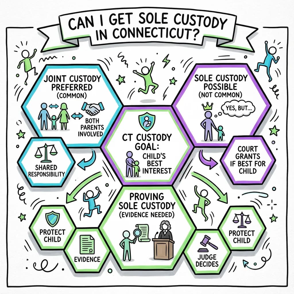 Sketchnote visual guide for Can I get sole custody in Connecticut?