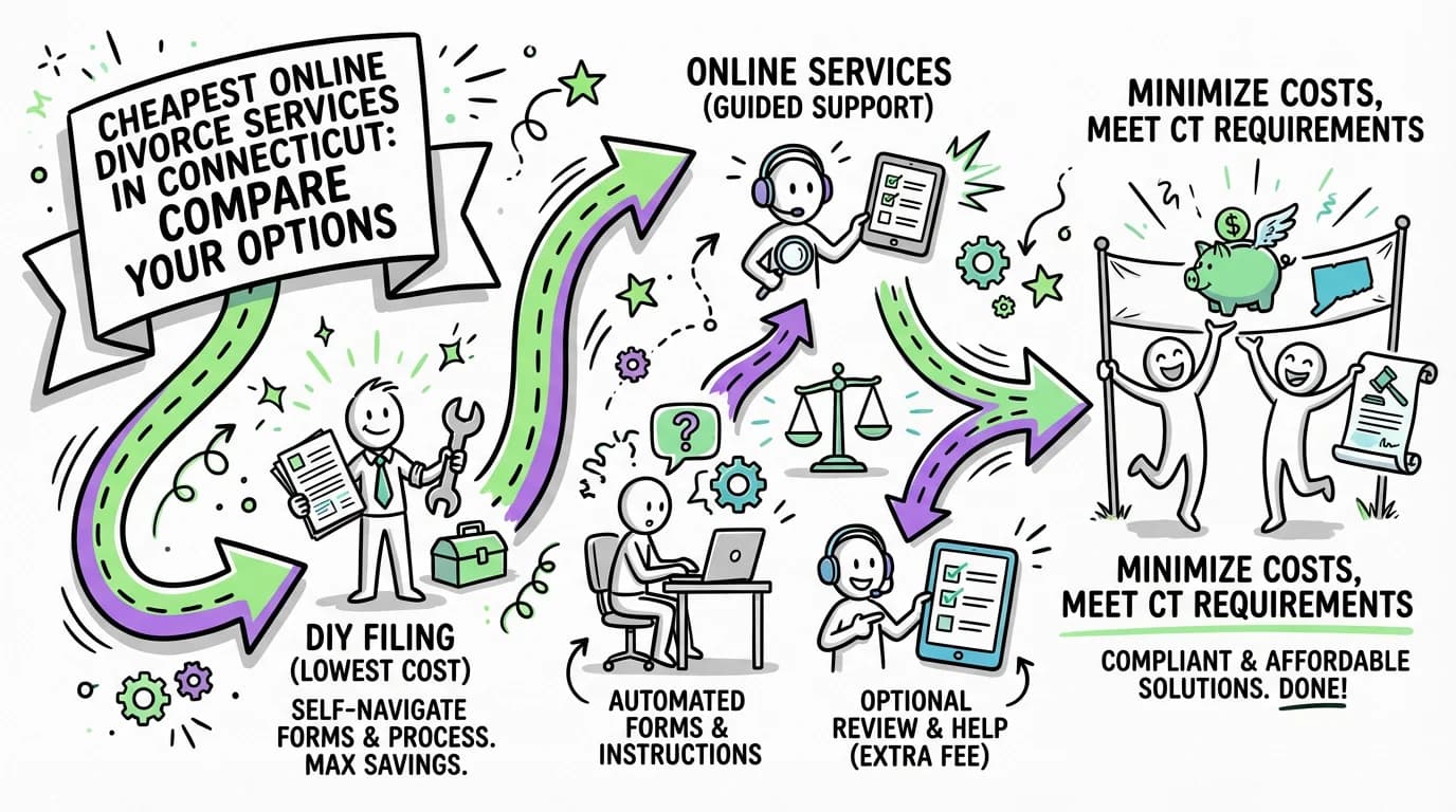 Visual overview showing the key steps and concepts for Cheapest Online Divorce Services in Connecticut: Compare Your Options in Connecticut
