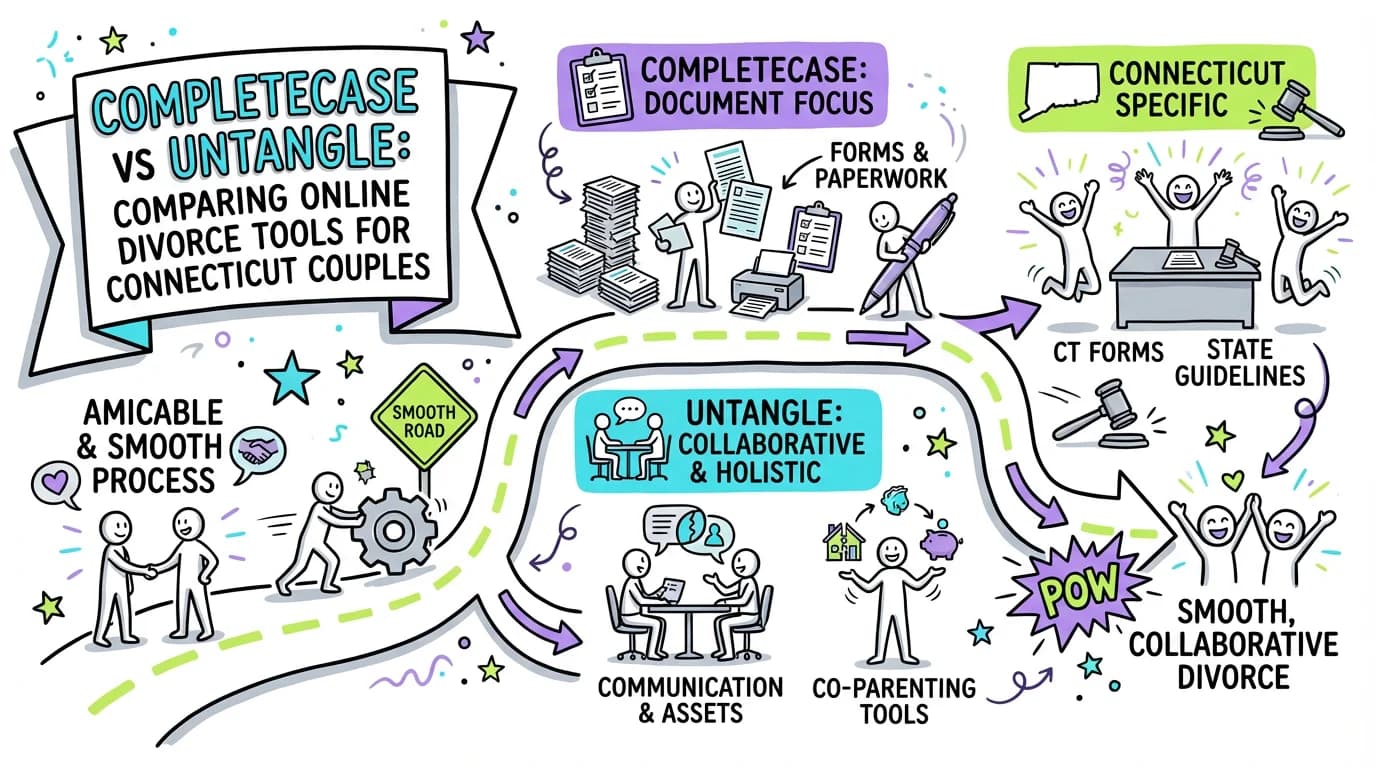 Visual overview showing the key steps and concepts for CompleteCase vs Untangle: Comparing Online Divorce Tools for Connecticut Couples in Connecticut