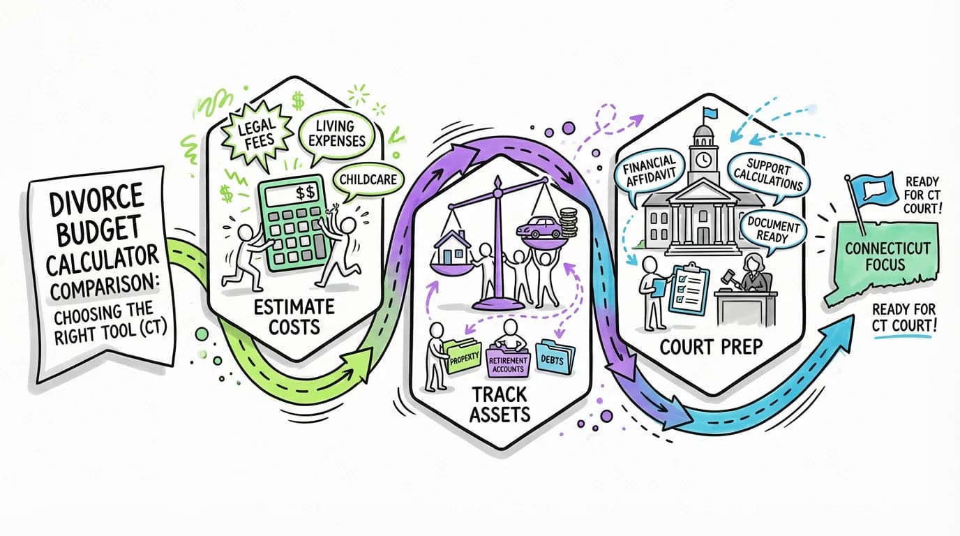 Visual overview showing the key steps and concepts for Divorce Budget Calculator Comparison: Choosing the Right Financial Planning Tool in Connecticut in Connecticut