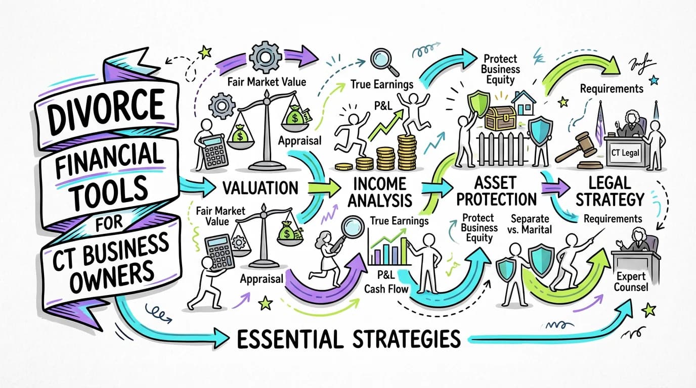 Visual overview showing the key steps and concepts for Divorce Financial Tools for Business Owners in Connecticut | Essential Strategies in Connecticut