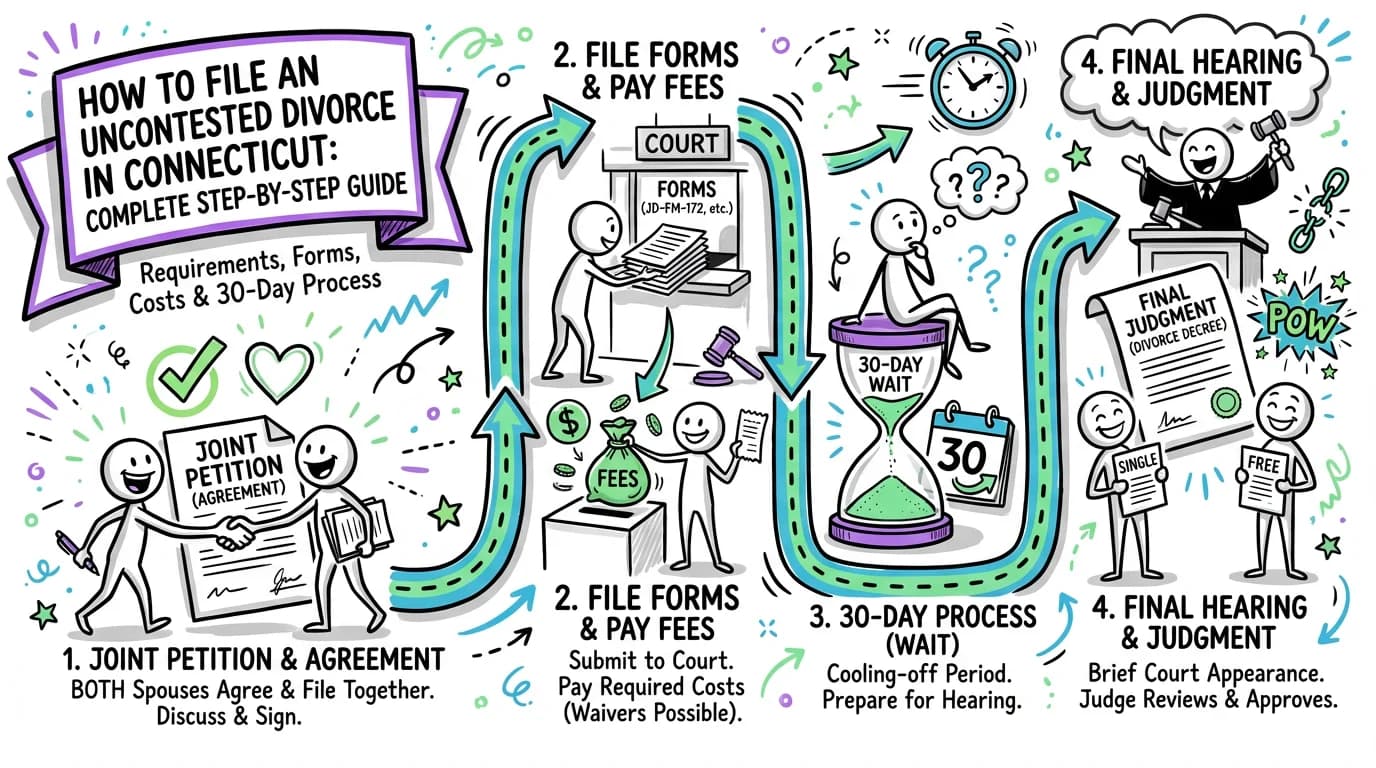Visual overview showing the key steps and concepts for How to File an Uncontested Divorce in Connecticut: Complete Step-by-Step Guide in Connecticut