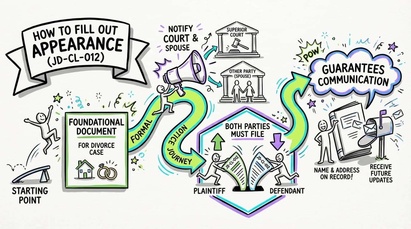Sketchnote visual guide for How to Fill Out Appearance (JD-CL-012)