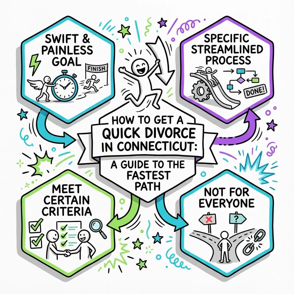 Sketchnote visual guide for How to Get a Quick Divorce in Connecticut: A Guide to the Fastest Path