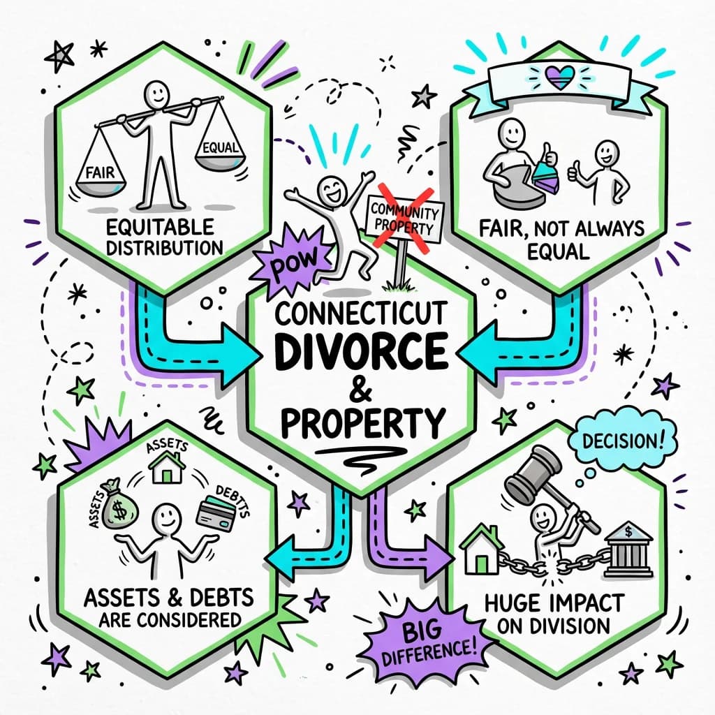 Sketchnote visual guide for Is Connecticut a community property state?
