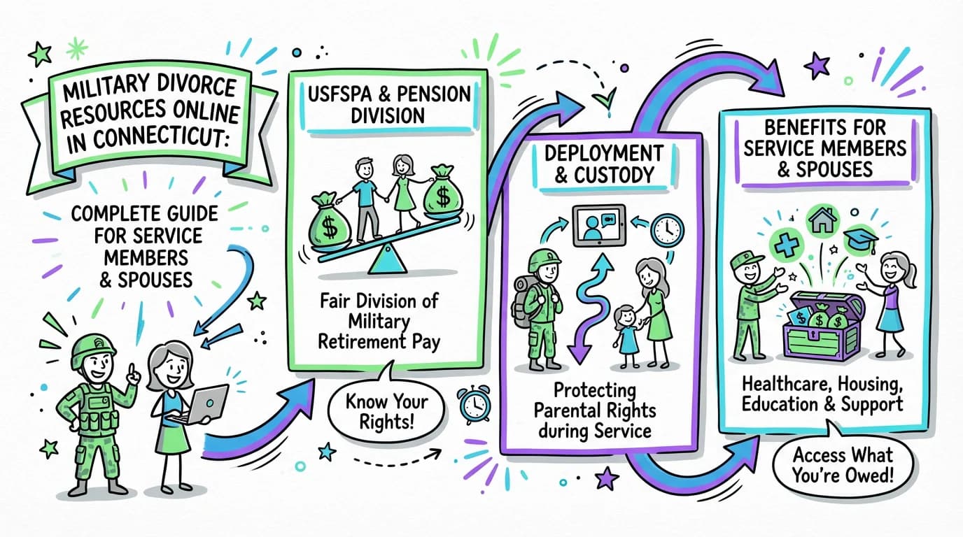 Visual overview showing the key steps and concepts for Military Divorce Resources Online in Connecticut: Complete Guide for Service Members and Spouses in Connecticut