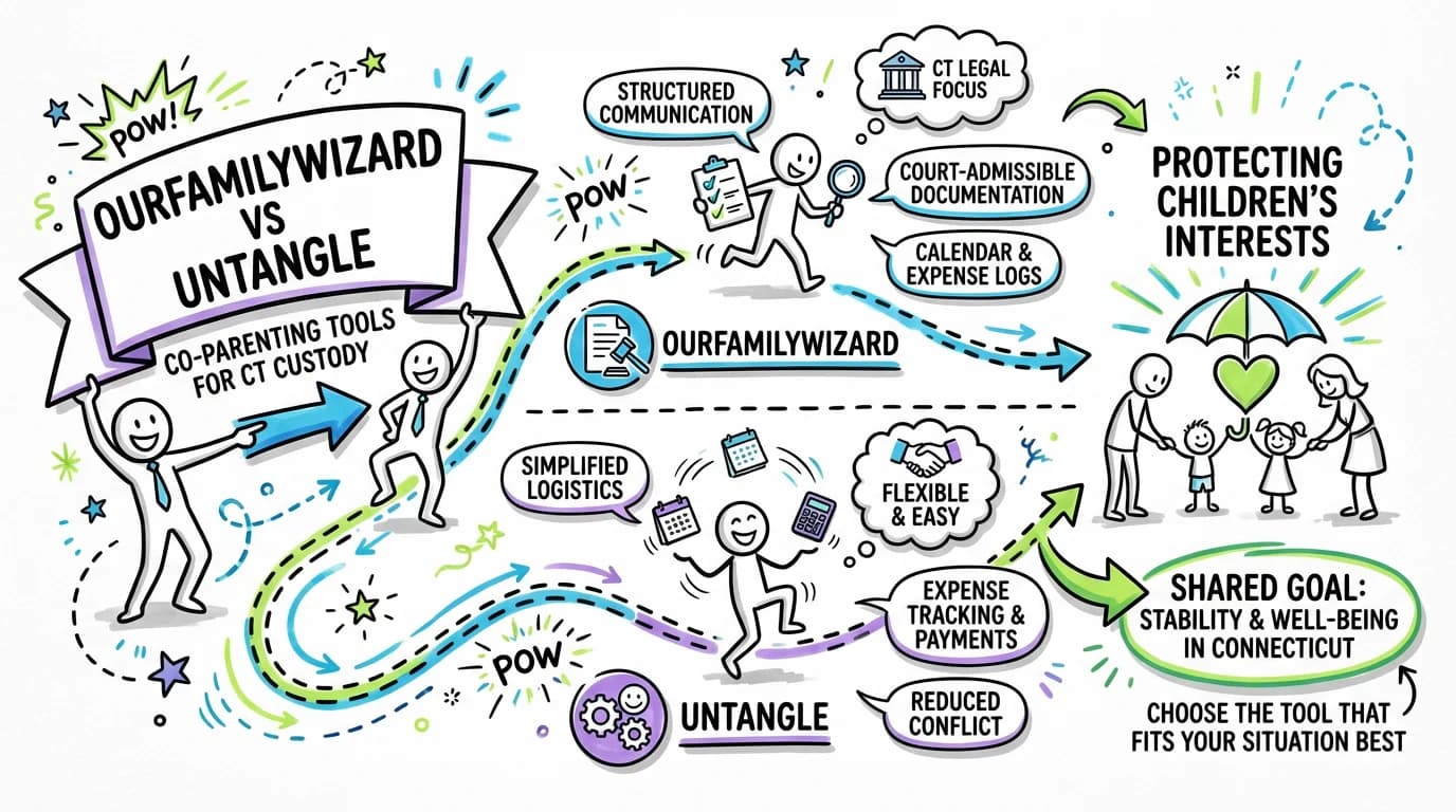 Visual overview showing the key steps and concepts for OurFamilyWizard vs Untangle: Which Co-Parenting Tool Is Best for Your Connecticut Custody Situation? in Connecticut