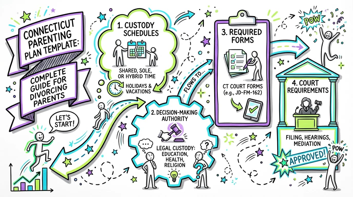 Visual overview showing the key steps and concepts for Connecticut Parenting Plan Template: Complete Guide for Divorcing Parents in Connecticut