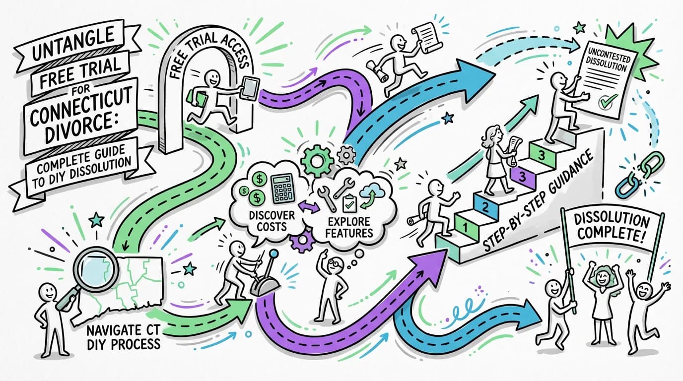 Visual overview showing the key steps and concepts for Untangle Free Trial for Connecticut Divorce: Complete Guide to DIY Dissolution in Connecticut