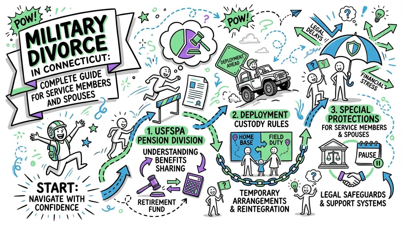 Visual overview showing the key steps and concepts for Military Divorce in Connecticut: Complete Guide for Service Members and Spouses in Connecticut
