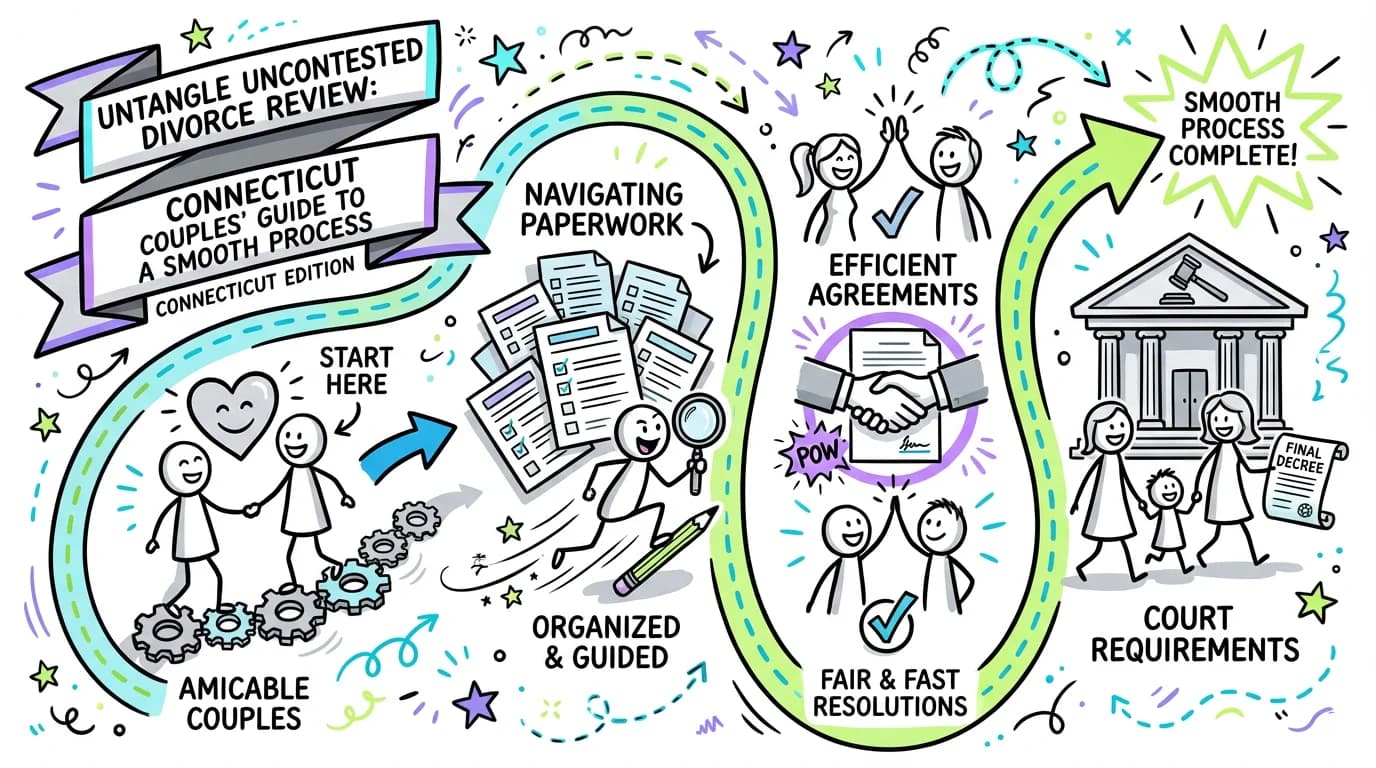 Visual overview showing the key steps and concepts for Untangle Uncontested Divorce Review: Connecticut Couples' Guide to a Smooth Process in Connecticut