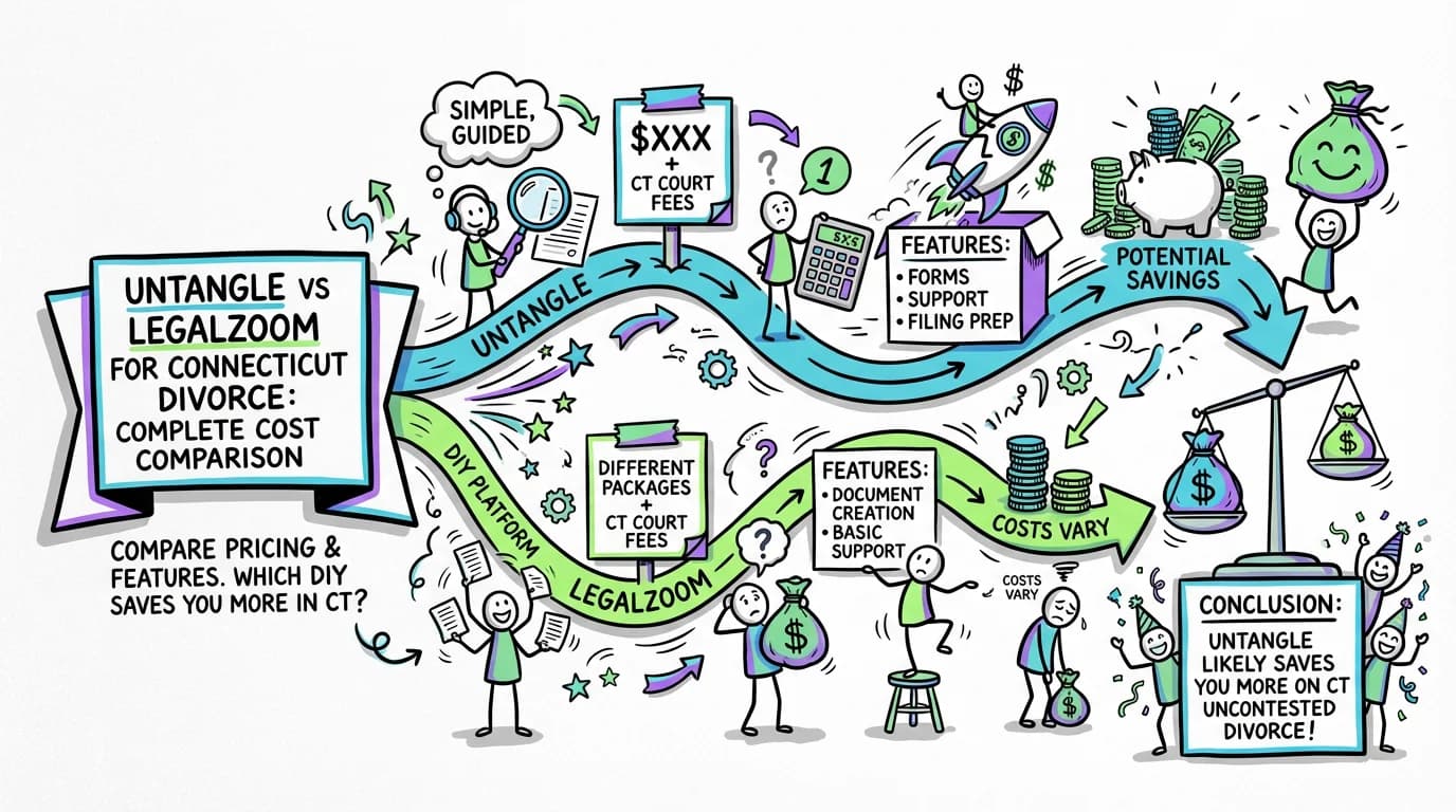 Visual overview showing the key steps and concepts for Untangle vs LegalZoom for Connecticut Divorce: Complete Cost Comparison in Connecticut
