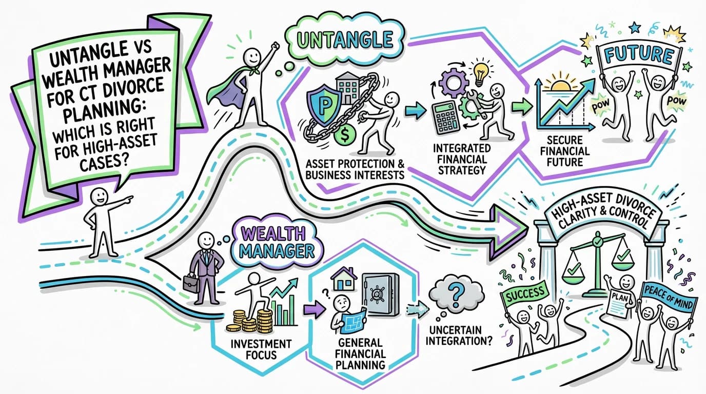 Visual overview showing the key steps and concepts for Untangle vs Wealth Manager for Connecticut Divorce Planning: Which Is Right for High-Asset Cases? in Connecticut