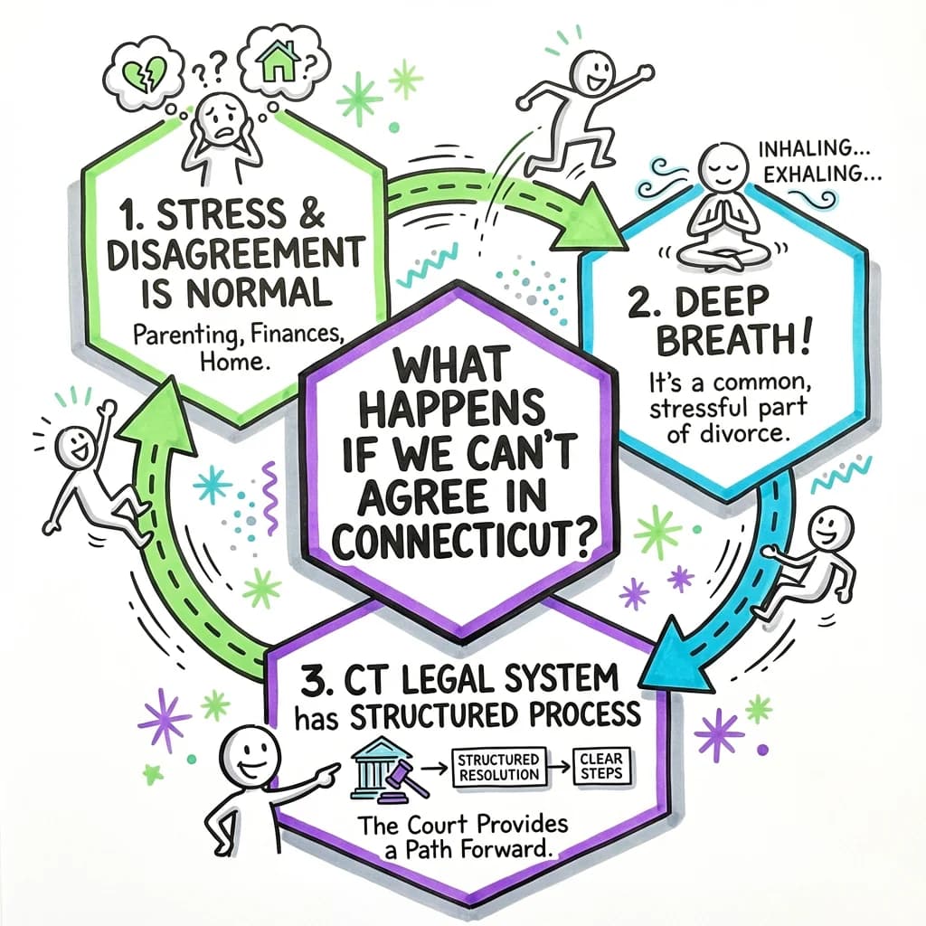 Sketchnote visual guide for What happens if we can't reach an agreement in Connecticut?