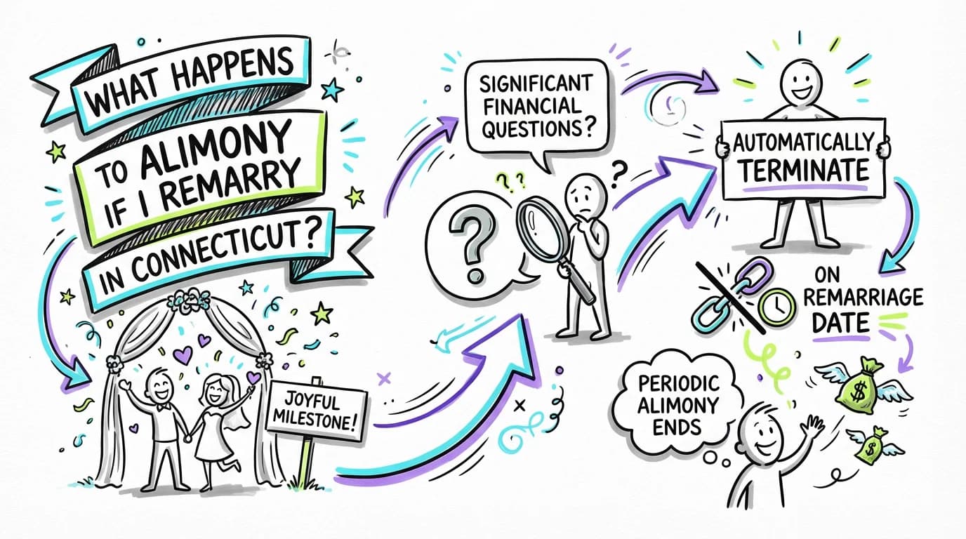 Sketchnote visual guide for What happens to alimony if I remarry in Connecticut?