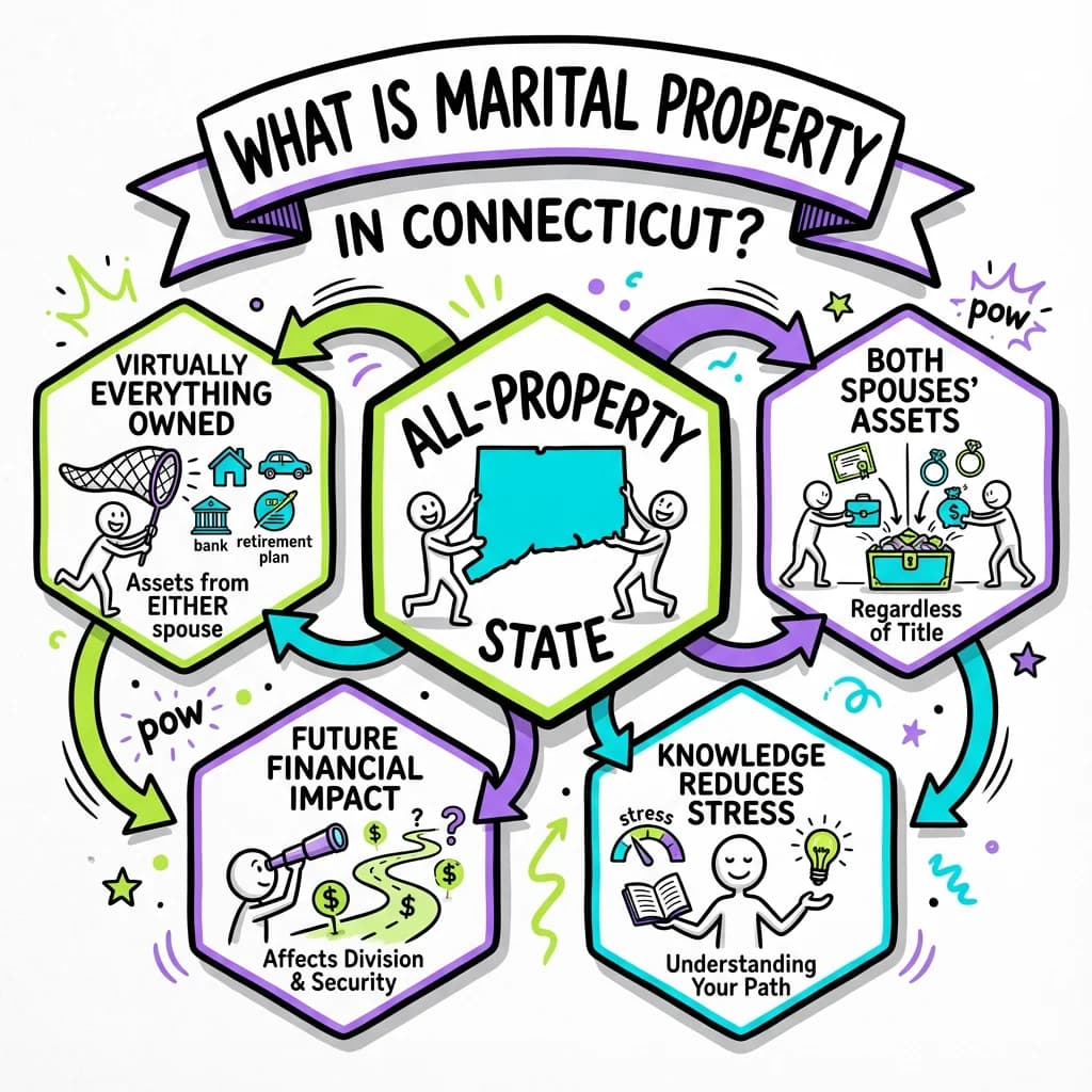 Sketchnote visual guide for What is considered marital property in Connecticut?