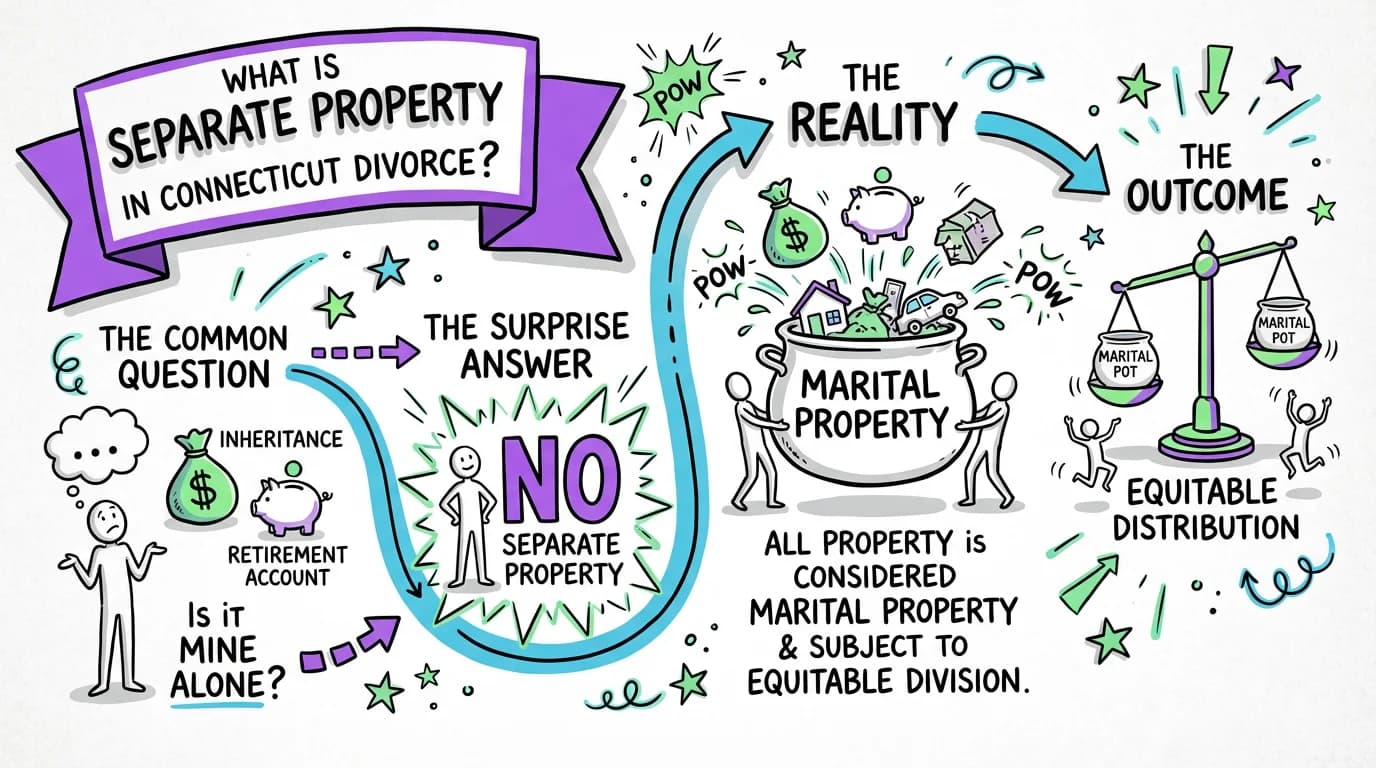 Sketchnote visual guide for What is separate property in Connecticut divorce?