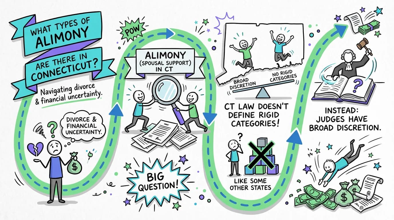 Sketchnote visual guide for What types of alimony are there in Connecticut?