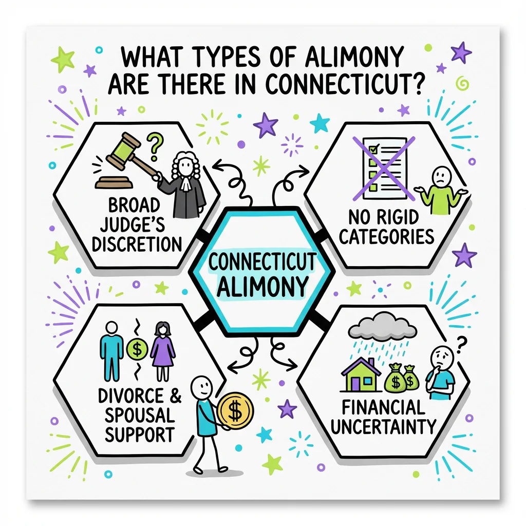 Sketchnote visual guide for What types of alimony are there in Connecticut?